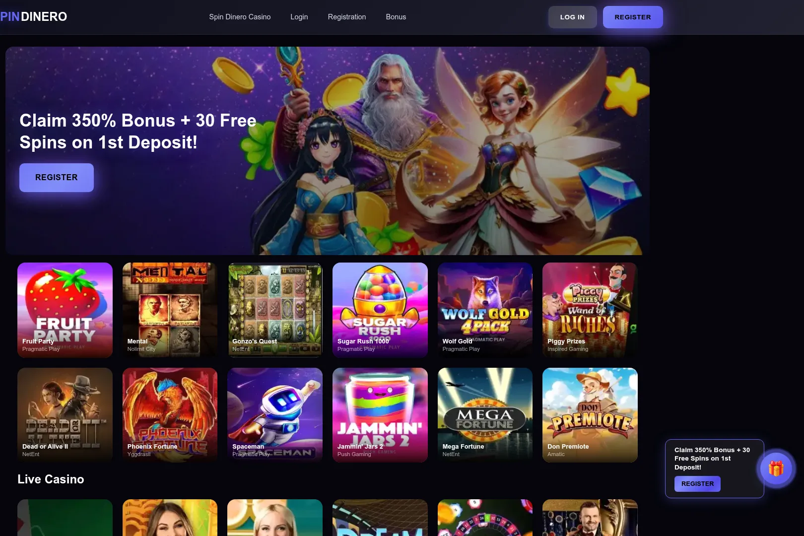 Spin Dinero Casino desktop experience